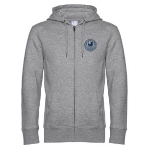 Unisex-Kapuzensweatjacke in Grau mit gesticktem FU-Siegel (Größe M - XXL, ab 5. März lieferbar)