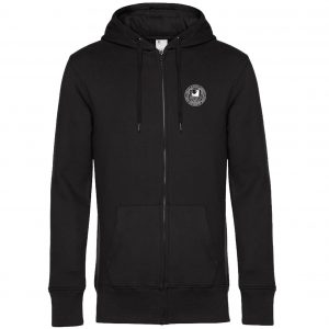 Unisex-Kapuzensweatjacke in Schwarz mit gesticktem FU-Siegel